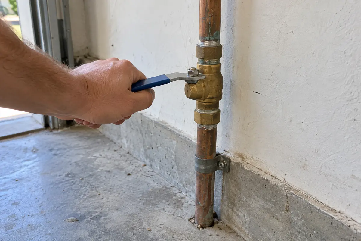 Turning off the main water shut-off valve in a Kyle, TX home