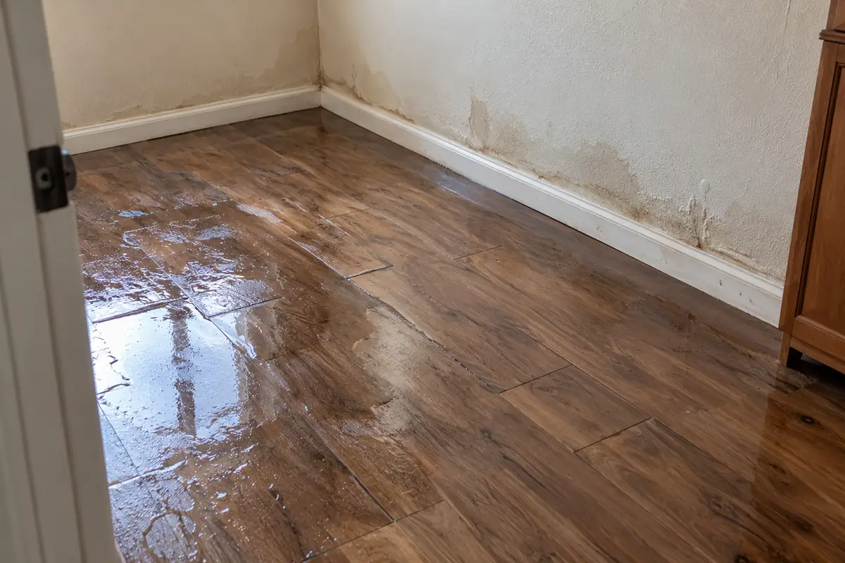 Water pipe burst damage on a floor in a Kyle, TX home